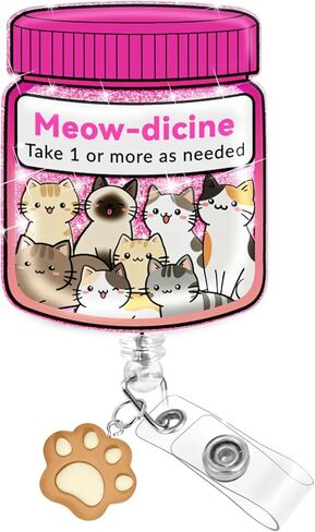 Nurse Badge Reel Retractable - Funny Pharmacy Cat Medicine Badge Reel Holder with Alligator Clip, Gift for Nurse Office Worker Medical Student ID Accessories in Saudi Arabia