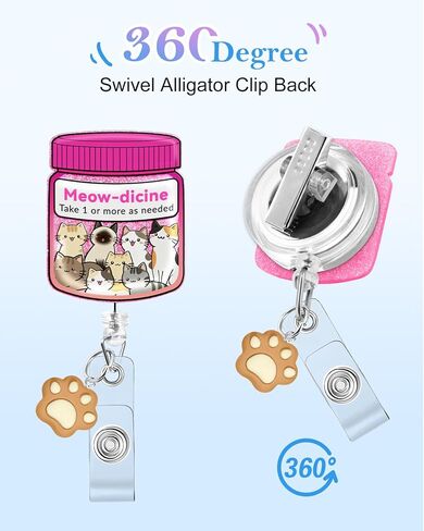 Nurse Badge Reel Retractable - Funny Pharmacy Cat Medicine Badge Reel Holder with Alligator Clip, Gift for Nurse Office Worker Medical Student ID Accessories in Saudi Arabia