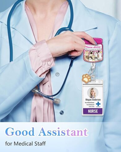 Nurse Badge Reel Retractable - Funny Pharmacy Cat Medicine Badge Reel Holder with Alligator Clip, Gift for Nurse Office Worker Medical Student ID Accessories in Saudi Arabia