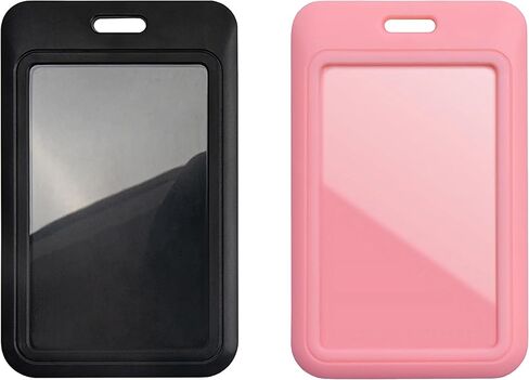 عبوتان من حامل شارة الهوية، حامل بطاقات الهوية باللونين الأبيض والوردي، حامل بطاقات مفاتيح بلاستيكي منزلق أفقيًا للمكتب والمدرسة والمصنع والمعلمين والطلاب in Kuwait