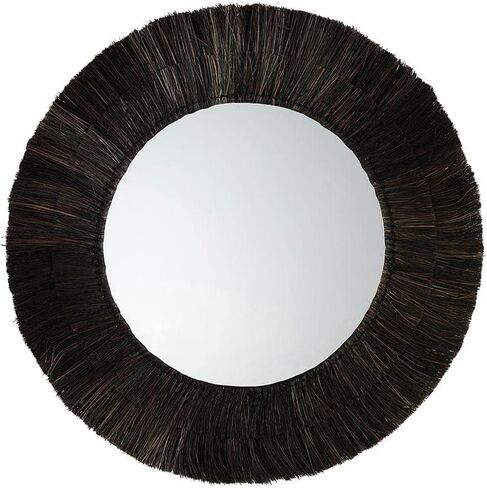 47th & Main Boho Mirror Round Woven Seagrass Hanging Mirror for Wall Décor, 24.5" Dia, Black in Saudi Arabia