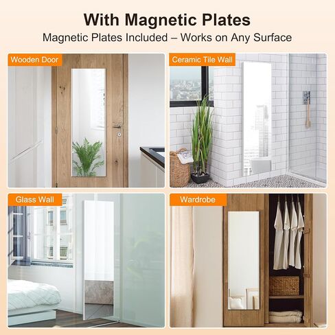 مرآة حائط مغناطيسية مقاس 59 بوصة × 20 بوصة، مرآة كاملة الطول مع تركيب بدون أدوات، زجاج نانو مقاوم للكسر، تصميم فائق الوضوح بدون إطار لغرفة النوم والخزانة والباب وصالة الألعاب الرياضية - أسود in Kuwait