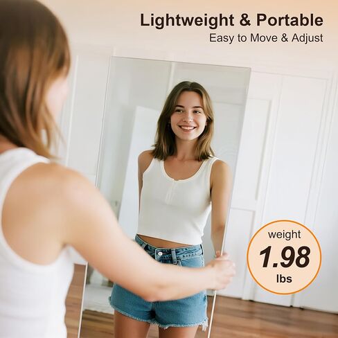 مرآة حائط مغناطيسية مقاس 59 بوصة × 20 بوصة، مرآة كاملة الطول مع تركيب بدون أدوات، زجاج نانو مقاوم للكسر، تصميم فائق الوضوح بدون إطار لغرفة النوم والخزانة والباب وصالة الألعاب الرياضية - أسود in Kuwait