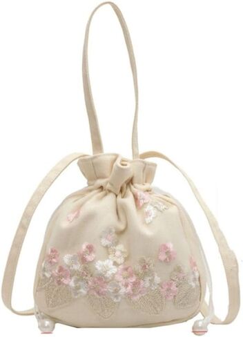 Antique Accessory Drawstrings Bag Handbag, Ethnic Style Women Embroidery Floral Bucket Tote Bag Clutch Purses in Saudi Arabia