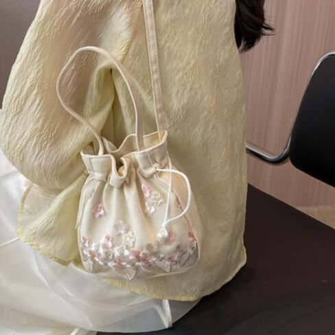 Antique Accessory Drawstrings Bag Handbag, Ethnic Style Women Embroidery Floral Bucket Tote Bag Clutch Purses in Saudi Arabia