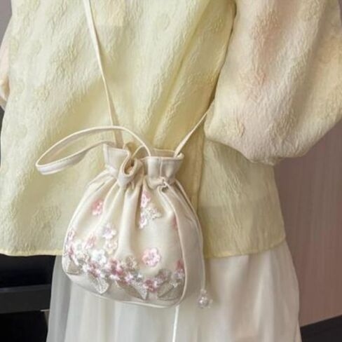 Antique Accessory Drawstrings Bag Handbag, Ethnic Style Women Embroidery Floral Bucket Tote Bag Clutch Purses in Saudi Arabia