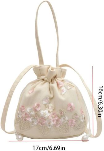 Antique Accessory Drawstrings Bag Handbag, Ethnic Style Women Embroidery Floral Bucket Tote Bag Clutch Purses in Saudi Arabia