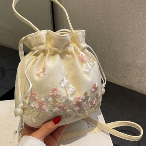 Antique Accessory Drawstrings Bag Handbag, Ethnic Style Women Embroidery Floral Bucket Tote Bag Clutch Purses in Saudi Arabia