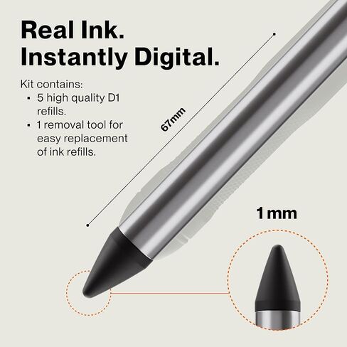 inq PENCIL Kit – 5-Pack D1 Refills with Pencil-Like 1.0mm Conical Tip, Carbon Writing Cartridges with Removal Tool for Sketching & Notes in Kuwait