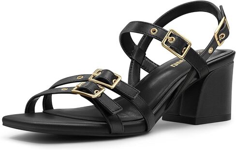 PIZZ ANNU Women's Allegra Low Block Heels Sandals Chunky Strappy Square Open Toe Ankle Strap Buckle Dress Pump Shoes for Wedding Party Fashion Evening in Kuwait