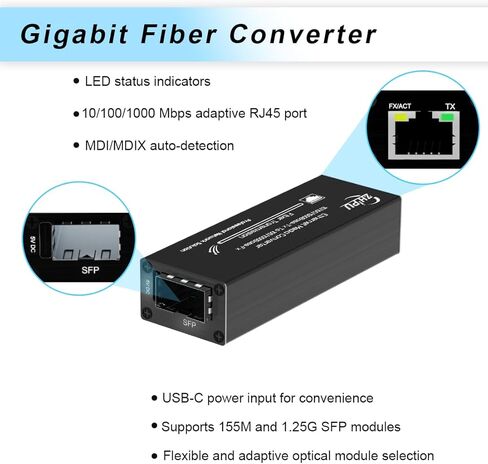 جهاز إرسال واستقبال وسائط ألياف جيجابت صغير SFP إيثرنت مع وسائط ألياف أحادية الوضع 1310/1550 نانومتر (SMSF)، محول يصل إلى 20 كم 10/100/1000Base Tx إلى 100/1000Base FX إلى محول الألياف in Kuwait