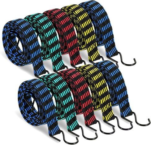10 Pcs Long Bungee Cords with Hooks, Flat Bungee Cords Flat Bungee Rope Heavy Duty 77''-84''Inch Adjustable Extra Long for Outdoor Camping, Tarps, Bike Rack, Tent, Truck in Kuwait