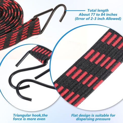 10 Pcs Long Bungee Cords with Hooks, Flat Bungee Cords Flat Bungee Rope Heavy Duty 77''-84''Inch Adjustable Extra Long for Outdoor Camping, Tarps, Bike Rack, Tent, Truck in Kuwait