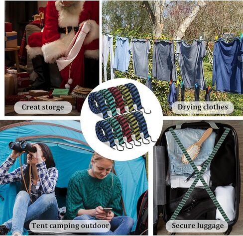 10 Pcs Long Bungee Cords with Hooks, Flat Bungee Cords Flat Bungee Rope Heavy Duty 77''-84''Inch Adjustable Extra Long for Outdoor Camping, Tarps, Bike Rack, Tent, Truck in Kuwait