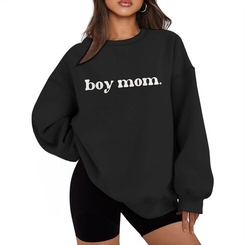 سويت شيرت Boy Mama ذو رسومات كبيرة الحجم للسيدات، سويت شيرت برقبة دائرية للأولاد والأم، هدية للأم والجدة in Saudi Arabia
