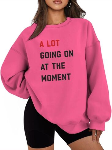 Letter Print Oversized Sweatshirts for Women Graphic Funny Saying Long Sleeve Crew Neck Pullovers Tops Plus Size in Saudi Arabia