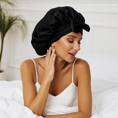 Silk Bonnet for Sleeping Women, Satin Hair Bonnet with Tie Band, Sleep Cap for Curly Hair in Saudi Arabia