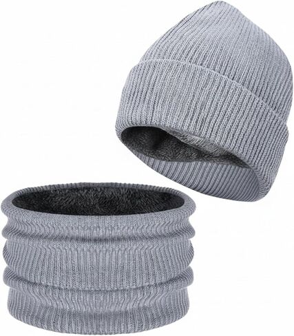 2 Pcs Waterproof Fleece Lined Beanies Scarf Set Knit hat Neck Warmer Soft Thick Warm Knit Scarves for Women Men in Saudi Arabia