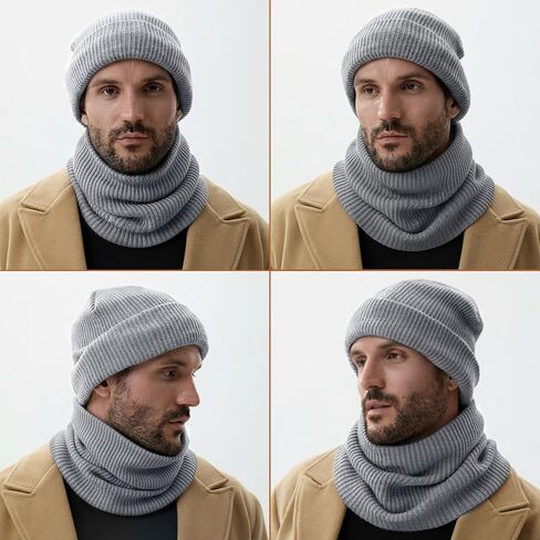 2 Pcs Waterproof Fleece Lined Beanies Scarf Set Knit hat Neck Warmer Soft Thick Warm Knit Scarves for Women Men in Saudi Arabia