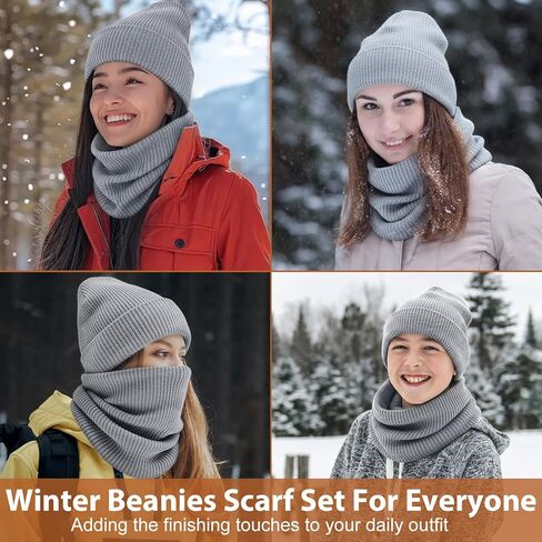 2 Pcs Waterproof Fleece Lined Beanies Scarf Set Knit hat Neck Warmer Soft Thick Warm Knit Scarves for Women Men in Saudi Arabia