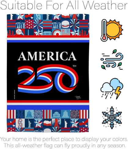 America 250 Flag Icon Grid Independence Day Wall Tapestry Home Accent Official Licensed Merchandise Canvas Prints Yard Sign Textile Woven Fabric Poster USA 250th Anniversary Decoration Gift in Kuwait