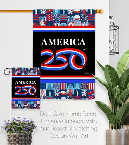 America 250 Flag Icon Grid Independence Day Wall Tapestry Home Accent Official Licensed Merchandise Canvas Prints Yard Sign Textile Woven Fabric Poster USA 250th Anniversary Decoration Gift in Kuwait