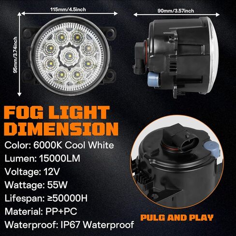 مصباح أمامي للضباب 55 وات 3.5 بوصة، متوافق مع 2013-2015 2018 Mitsubishi Outlander Sport، مصابيح ضباب أمامية بيضاء زينون 6000K، ضوء ضباب يسار ويمين، عدسات شفافة، حزمة من 2 in Kuwait