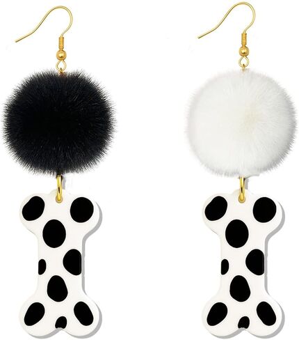 Black&White Pom-pom Dalmatian Print Earrings, Villainous Fashion Icon Accessories for Women, Suit for Fnas Party Gifts in Saudi Arabia