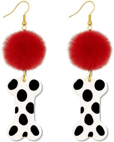 Black&White Pom-pom Dalmatian Print Earrings, Villainous Fashion Icon Accessories for Women, Suit for Fnas Party Gifts in Saudi Arabia