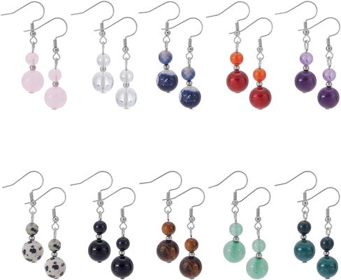 UNICRAFTALE 10 Colors 304 Stainless Steel Genuine Stone Beaded Earrings Chakra Dangle Earring Crystal Lightweight Colorful Gemstone Earring for Women Jewelry Gifts in Saudi Arabia