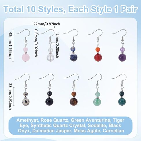 UNICRAFTALE 10 Colors 304 Stainless Steel Genuine Stone Beaded Earrings Chakra Dangle Earring Crystal Lightweight Colorful Gemstone Earring for Women Jewelry Gifts in Saudi Arabia