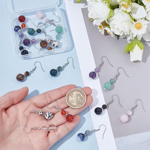 UNICRAFTALE 10 Colors 304 Stainless Steel Genuine Stone Beaded Earrings Chakra Dangle Earring Crystal Lightweight Colorful Gemstone Earring for Women Jewelry Gifts in Saudi Arabia