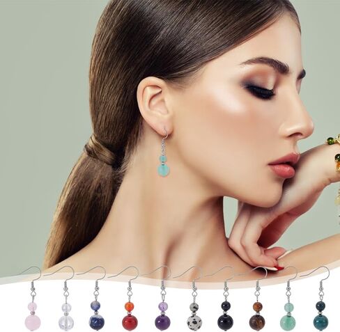 UNICRAFTALE 10 Colors 304 Stainless Steel Genuine Stone Beaded Earrings Chakra Dangle Earring Crystal Lightweight Colorful Gemstone Earring for Women Jewelry Gifts in Saudi Arabia