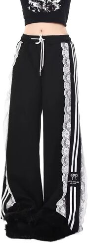 Women's Harajuku Street lace Casual Pants y2k Gothic Punk Elastic Hippie Pants Flared in Kuwait