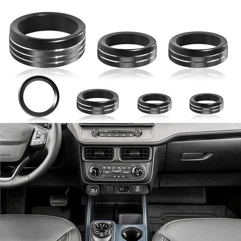غطاء مقبض SENSHINE لملحقات Ford Maverick 2022 2023 2024 مكيف الهواء التحكم في المصباح الأمامي للمحرك بدء إيقاف زر حلقة وحدة التحكم المركزية 4WD والعتاد التحول التبديل حجم المقبض يغطي 7 قطع (أسود) in Kuwait
