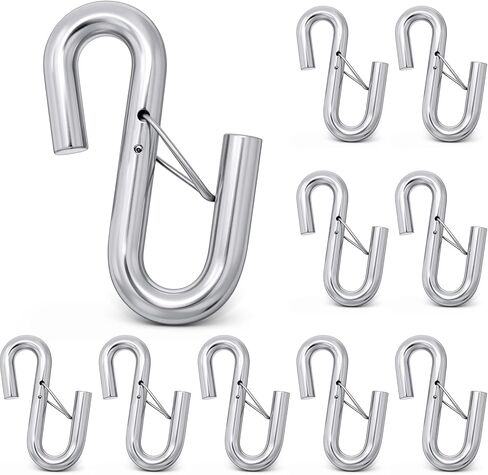 10 Pack 3/8 Inch Trailer Safety Chain S Hook with Latch, 1100 Lbs Working Load Limit, 3300 Lbs Breaking Strength, Heavy Duty S Hook for Towing Lifting Warehouse Industrial & Cargo Securing in Kuwait