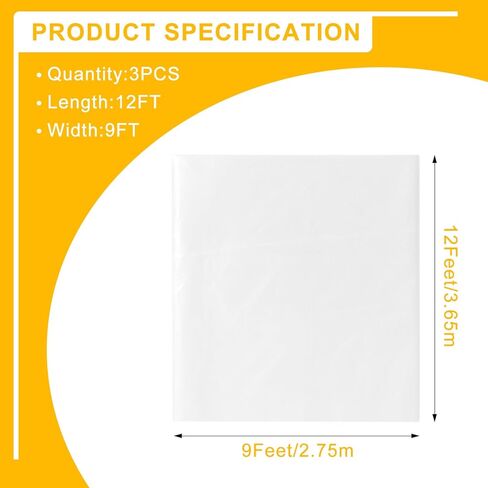 3pcs 9X12FT Plastic Drop Cloths,Waterproof Anti-dust Cover, Disposable Tarp for Painting for Couch/Furniture Cover in Saudi Arabia