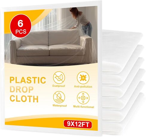 3pcs 9X12FT Plastic Drop Cloths,Waterproof Anti-dust Cover, Disposable Tarp for Painting for Couch/Furniture Cover in Saudi Arabia