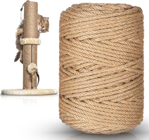 1/4 بوصة (6 مم) × 328 قدم (100 متر) خيوط الجوت، حبل السيزال السميك عالي التحمل 4 طبقات، حبل الجوت الطبيعي، حبال السيزال الطبيعية للحرف الفنية التي تصنعها بنفسك، عمود خدش القطط، البستنة، تغليف الهدايا in Kuwait