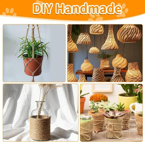 1/4 بوصة (6 مم) × 328 قدم (100 متر) خيوط الجوت، حبل السيزال السميك عالي التحمل 4 طبقات، حبل الجوت الطبيعي، حبال السيزال الطبيعية للحرف الفنية التي تصنعها بنفسك، عمود خدش القطط، البستنة، تغليف الهدايا in Kuwait