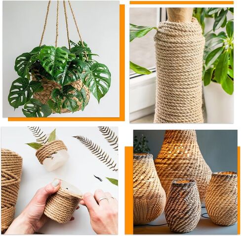 1/4 بوصة (6 مم) × 328 قدم (100 متر) خيوط الجوت، حبل السيزال السميك عالي التحمل 4 طبقات، حبل الجوت الطبيعي، حبال السيزال الطبيعية للحرف الفنية التي تصنعها بنفسك، عمود خدش القطط، البستنة، تغليف الهدايا in Kuwait