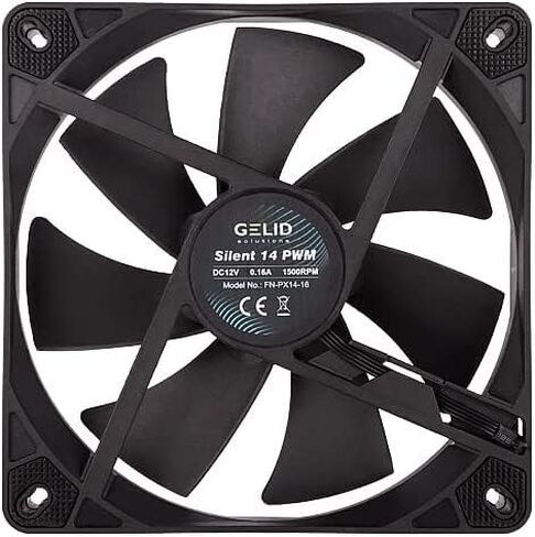 Solutions Silent 14 PWM Black-Case Fan 140mm-4 Pin-Silent Operation-140x140x25mm-RPM1000-Rubber Fan Mount-Color Black in Kuwait