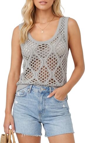 Crochet Tank Tops for Women Hollow Out Lightweight Casual Sleeveless Boho Coverup Sweater Vest Top for Summer Fall in Saudi Arabia