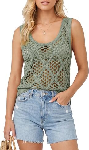Crochet Tank Tops for Women Hollow Out Lightweight Casual Sleeveless Boho Coverup Sweater Vest Top for Summer Fall in Saudi Arabia