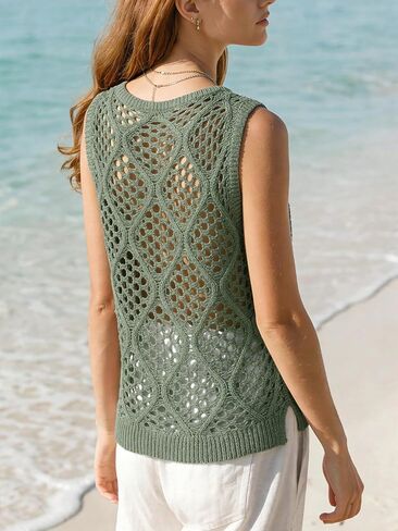 Crochet Tank Tops for Women Hollow Out Lightweight Casual Sleeveless Boho Coverup Sweater Vest Top for Summer Fall in Saudi Arabia