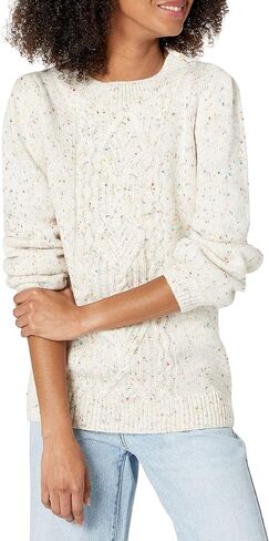Cable Stitch Women's Donegal Dots Cable Knit Sweater - Crewneck Long Sleeve Mélange Pullover Top in Saudi Arabia