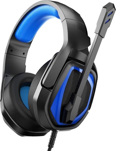 Anivia MH602 Gaming Headset for PC PS5 PS4 Nintendo Xbox One Mac Laptop, Wired Stereo Over-Ear Headphones with Noise Cancelling Mic, Soft Memory Earmuffs for Adults & Kids, Black-Red in Saudi Arabia