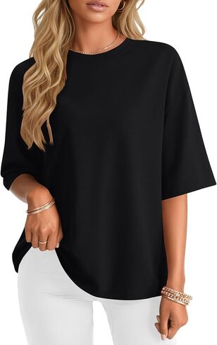 LYANER Women's Half Sleeve Jewel Neck Loose Fit Casual Blouse Top Shirt in Saudi Arabia