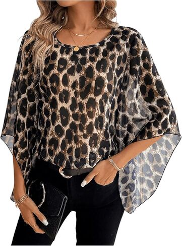 SHENHE Women's Leopard Print Dressy Blouse Flowy Casual Business Work Bat Wing Shirt in Saudi Arabia
