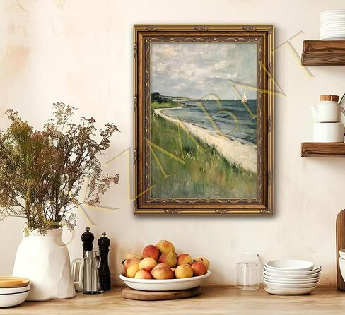 Vintage Gold Framed Coastal Seaside Canvas Wall Art Soft Sea View Beach House Prints Sketch Beach Wall Decor Ocean Atmosphere Plants Style Poster Print Artwork for Living Room Bedroom Home Decoration in Saudi Arabia